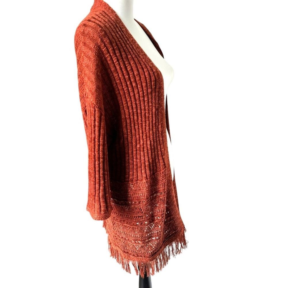 MAURICES Women's XL Burnt Orange Open Front Crochet Knit Fringe Cardigan Sweater